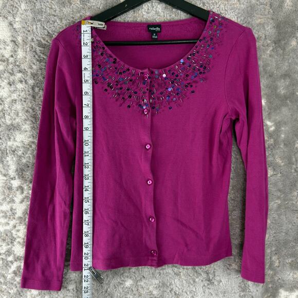 Rafaella Petite Size P Beaded Cardigan Sweater Purple Long Sleeve Casual - Picture 2 of 9